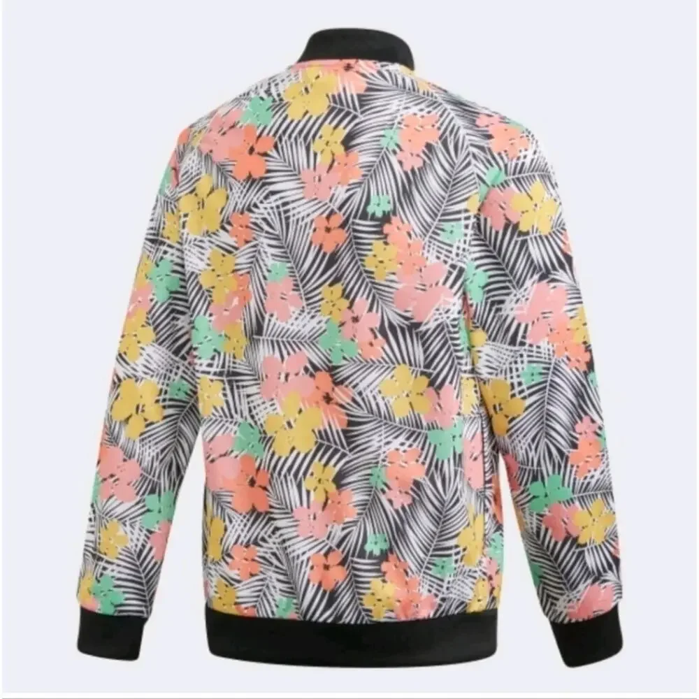 Adidas Kids Girls Multicolor Black and White Floral Bomber Jacket Size Xlarge